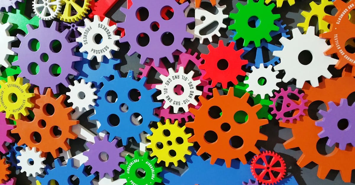 A colorful arrangement of gears symbolizing creativity, innovation, and machinery in vibrant colors.